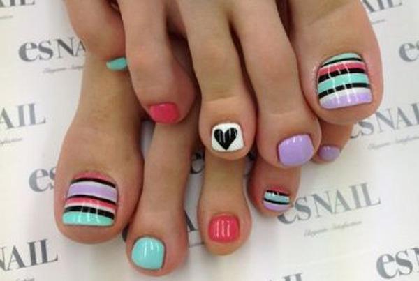 50 Pretty Toenail Art Designs Art And Design Another fun and trendy looking toenail art design. This design is a mixture of bold ... - 50 Pretty Toenail Art Designs Art And Design