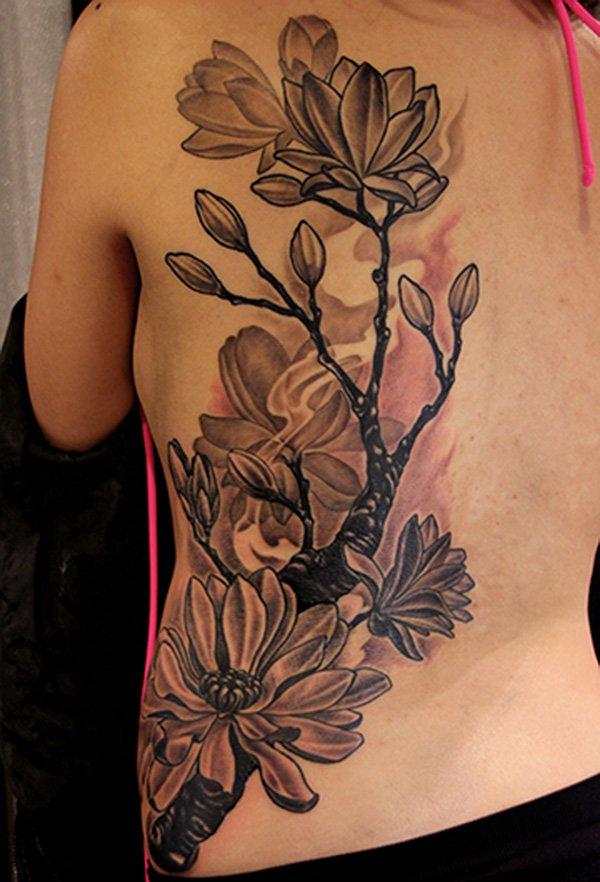 Magnolia màu đen và màu trắng hình xăm - 50 + Magnolia Flower Tattoos <3 <3