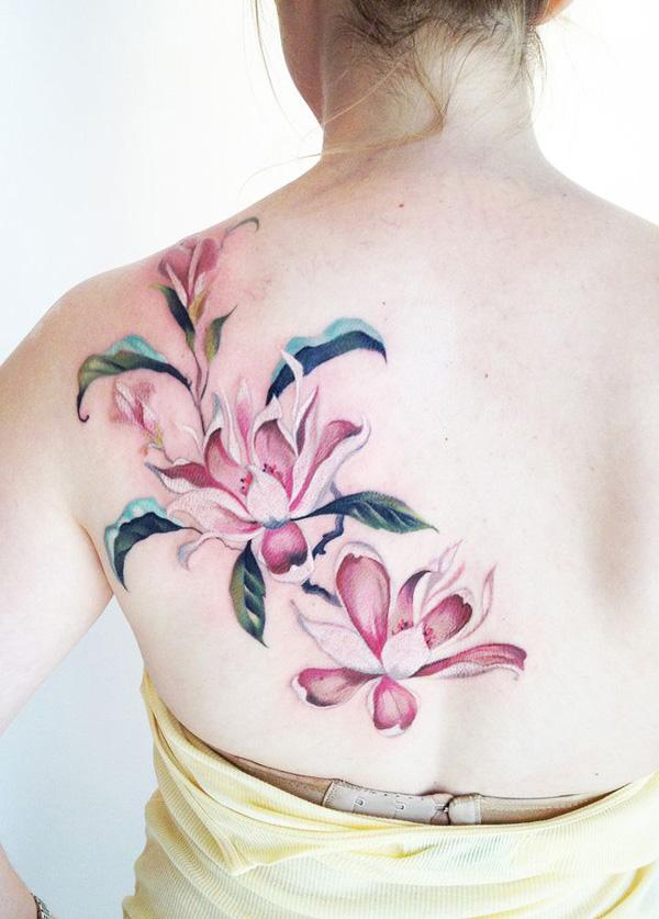Hồng mộc lan hoa hình xăm trên lưng - một hình xăm ý tưởng nữ tính cho phụ nữ - 50 + Magnolia Flower Tattoos <3 <3