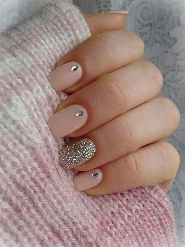 55 Seasonal Fall Nail Art Designs Art And Design A simple yet beautiful nude matte polish topped with silver beads and silver sparkles. - 55 Seasonal Fall Nail Art Designs Art And Design