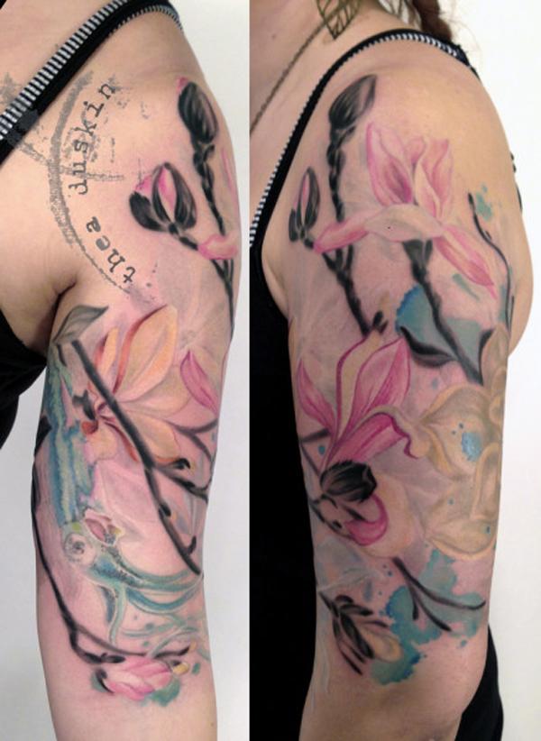 mộc lan hoa hình xăm trên nửa tay áo - 50 + Magnolia Flower Tattoos <3 <3