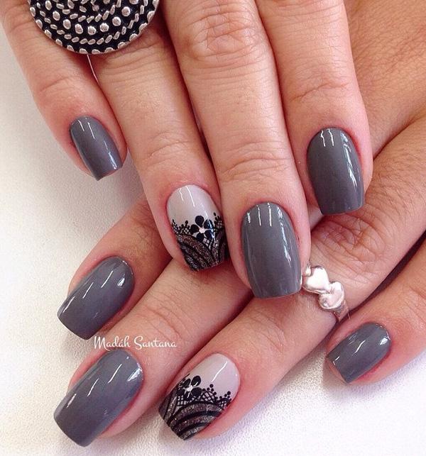 65 Winter Nail Art Ideas Art And Design Gray, nude and black polish winter nail art design. Give a wonderful accent on ... - 65 Winter Nail Art Ideas Art And Design
