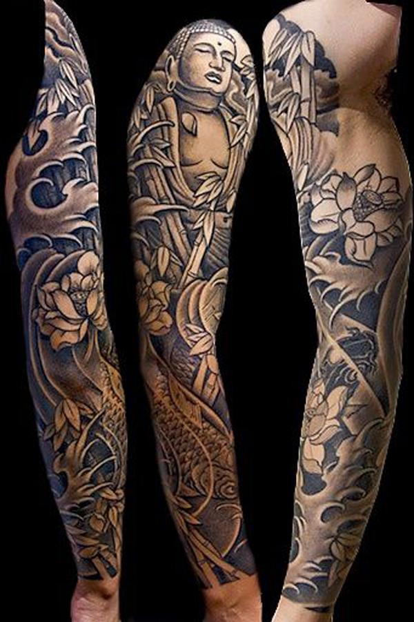 Have this Buddha and Japanese fish and bamboos tattooed on your sleeve and have a touch of the East. Plus the details in this design simply makes a wonderful work of art.