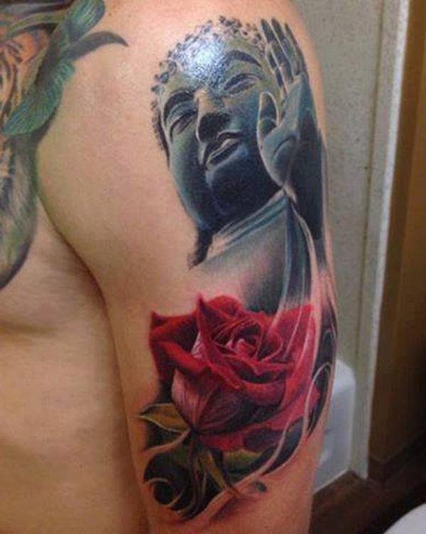 If you think lotus is so common with Buddha tattoos, then how about switching to rose tattoos? Rose symbolizes love and passion even in tattoos. Combining it with Buddhism could show how you are passionate with the practice or with the thought of enlightenment.