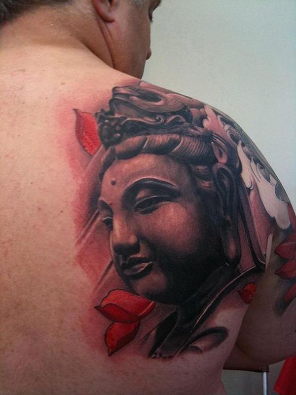 Want a realistic Buddha tattoo on your back? Well then this design is absolutely for you. It’s in 3D so it would appear much more alive and ready to guide you to enlightenment.
