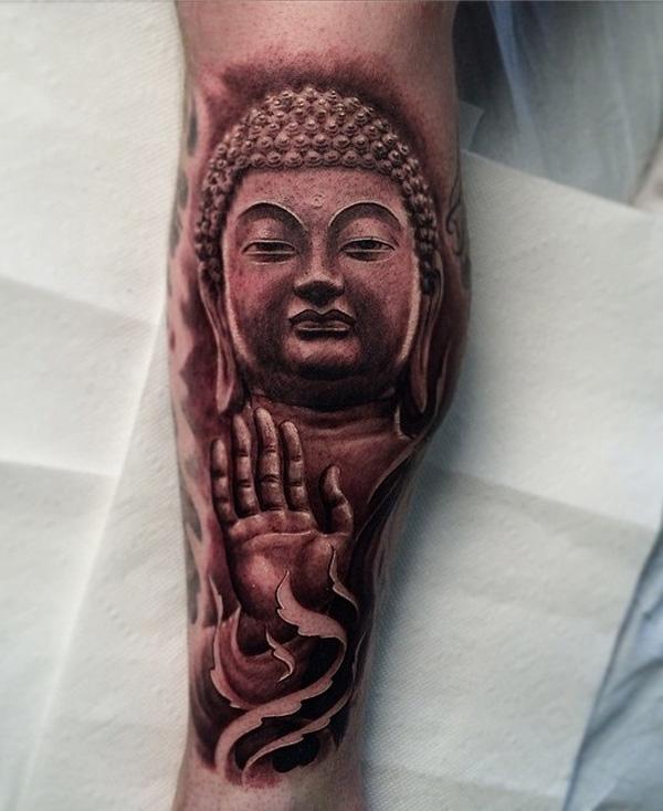 If you want less decorations and more on realistic tattoo designs, then this one is right for you. It looks exactly like those Buddha status you see on Buddhist temples.