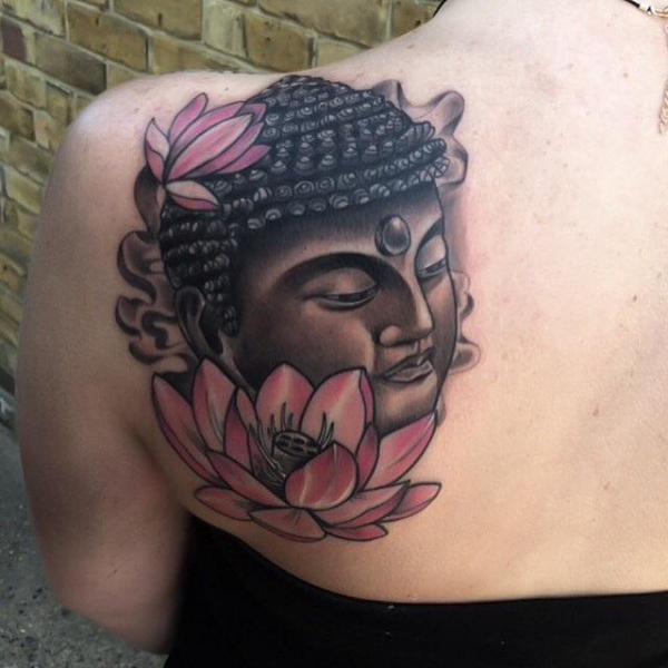 This one is a back tattoo design with Budhha and lotus flower. It could both be for men and women.