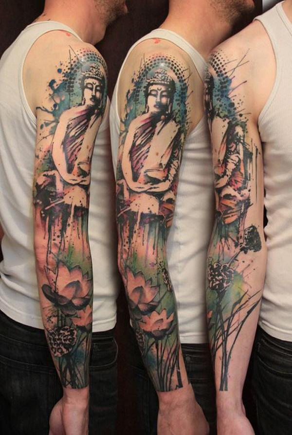 This surreal Buddha tattoo is an excellent choice for people who wants colorful and yet calming design. It’s soothing to the eyes since there are no harsh lights and the colors make it look like a hazy dream.