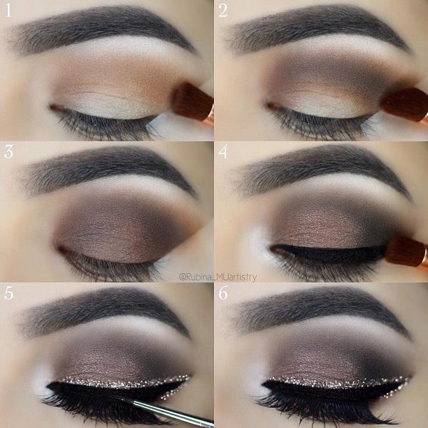 Другая инструкция для smokey eyes в землистых тонах, но обогащенная блестящей подводкой над Черным.