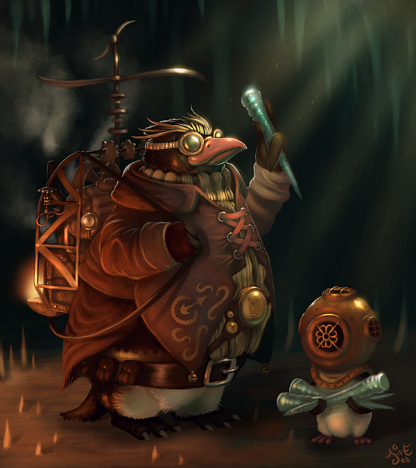 steampunk penguin professor