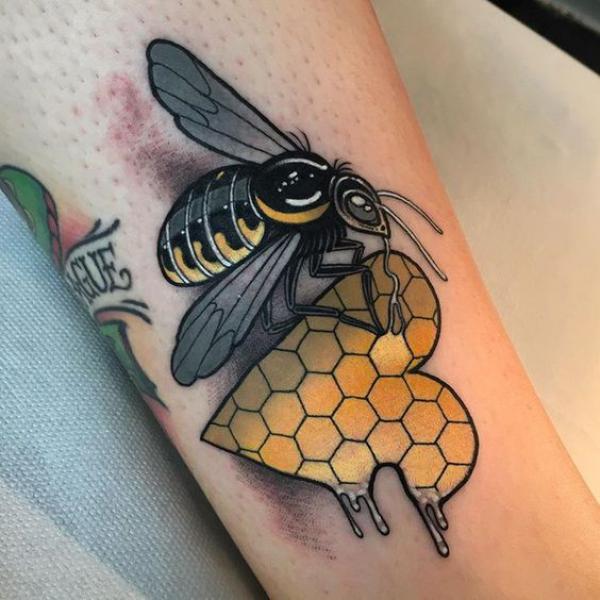 Bee and heart shaped honeycomb