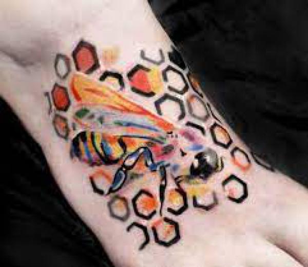 Honeycomb foot tattoo