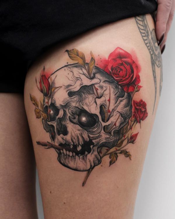 zombie head with roses