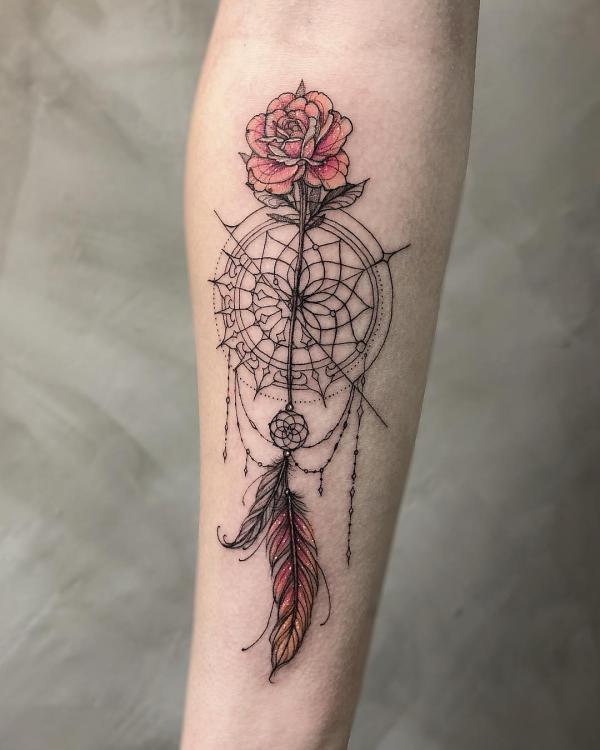 Dreamcatcher rose tat