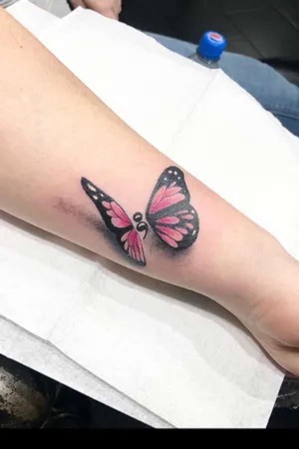 3D semicolon butterfly tattoo