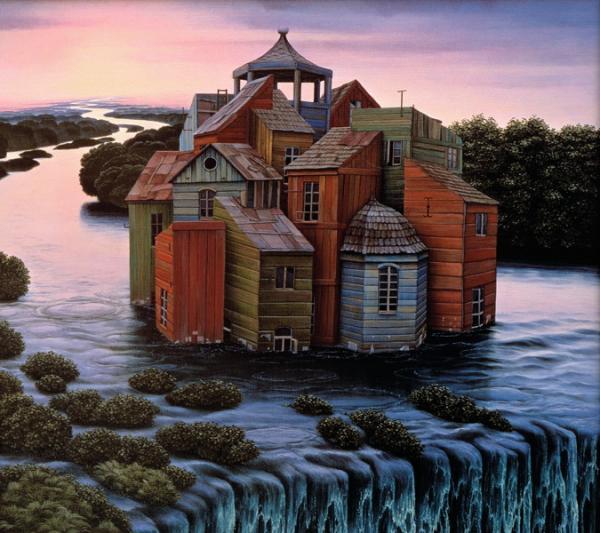 Jacek Yerka_10600_533 House over the waterfall
