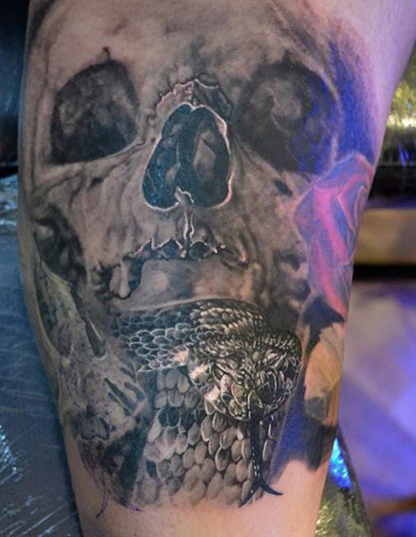 Veiled woman with skull headpiece tattoo