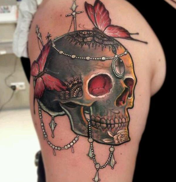 Giant skull fullback tattoo for men