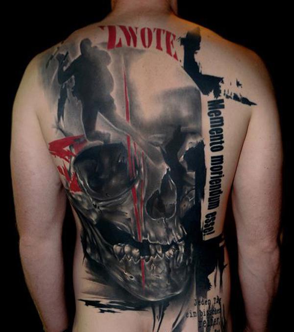 Giant skull tattoo on back