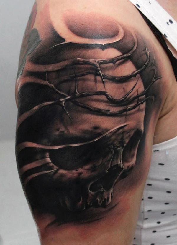 Skull and wolf tattoo