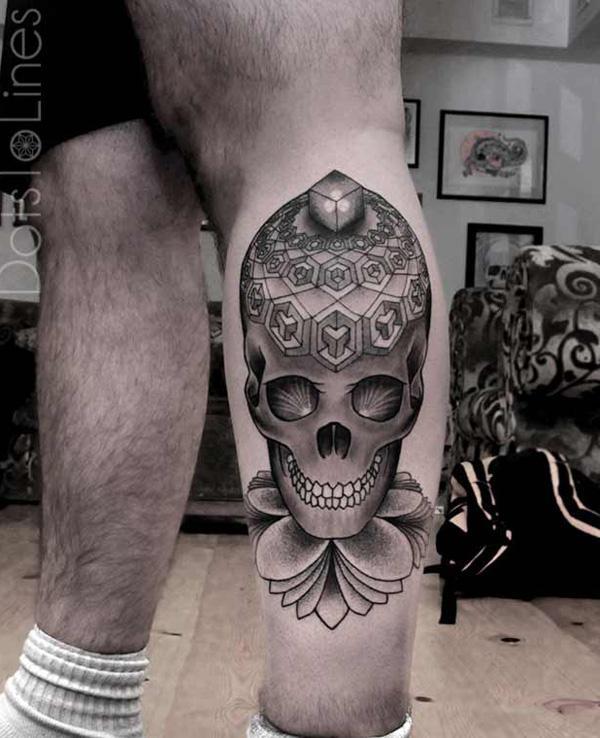 Skull with rosee and bracelets tattoo