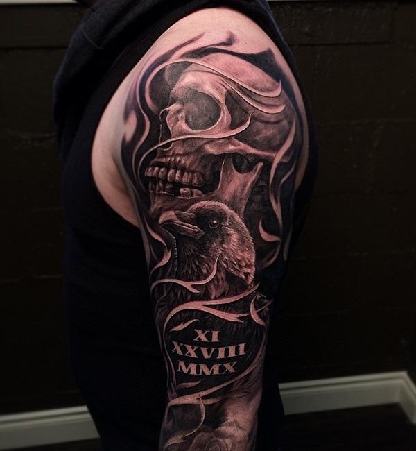 skull rose tattoo on forearm