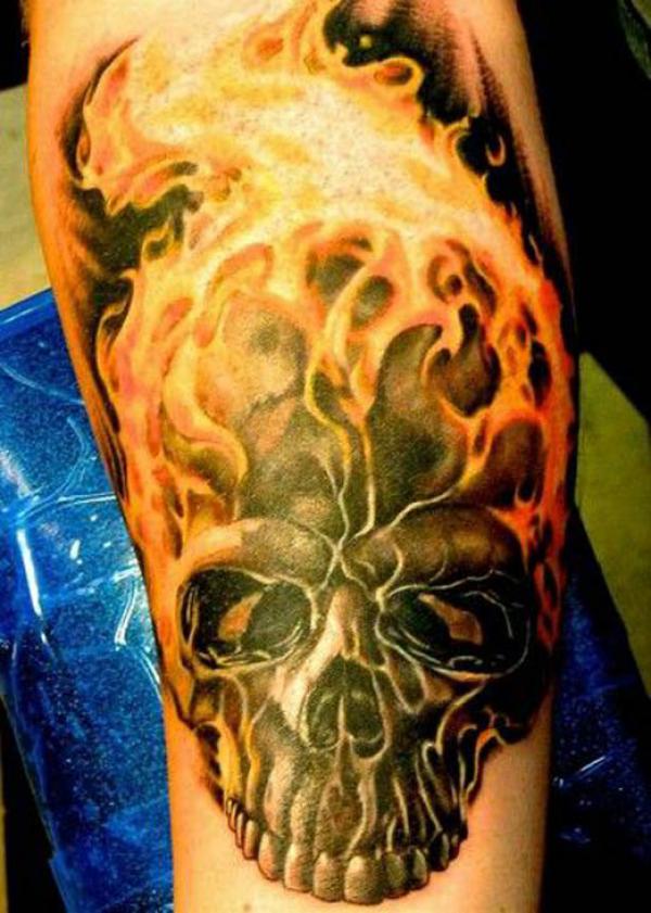 Flaming skull tattoo