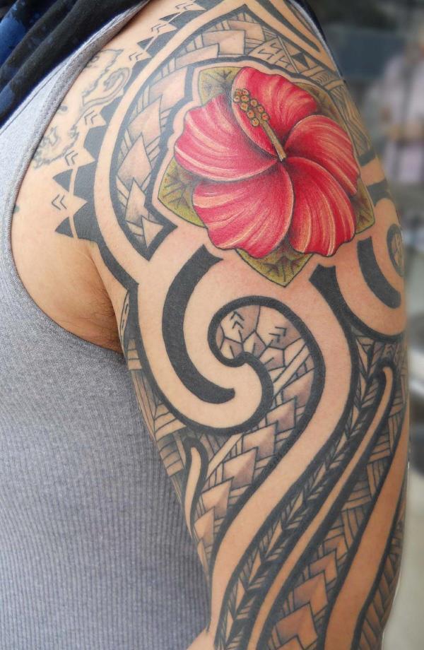 hawaiian flower tribal tattoo designs