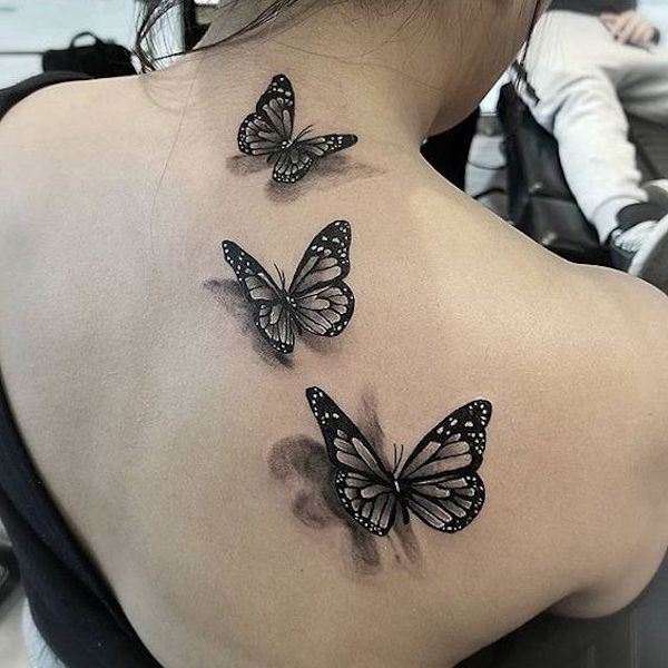 3D butterflies tattoo on the neck