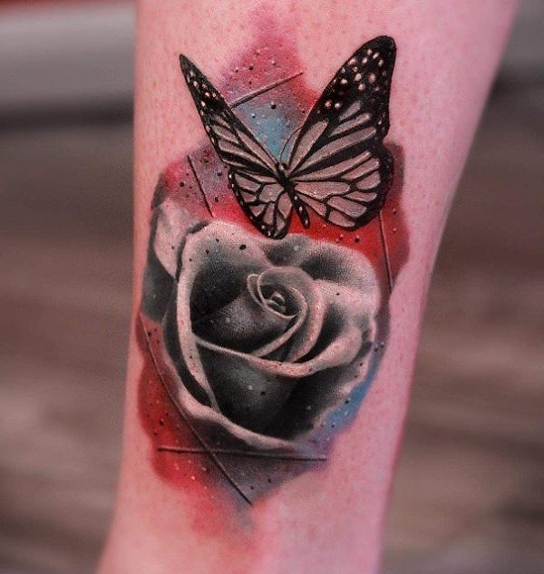 butterfly and rose tattoos designs