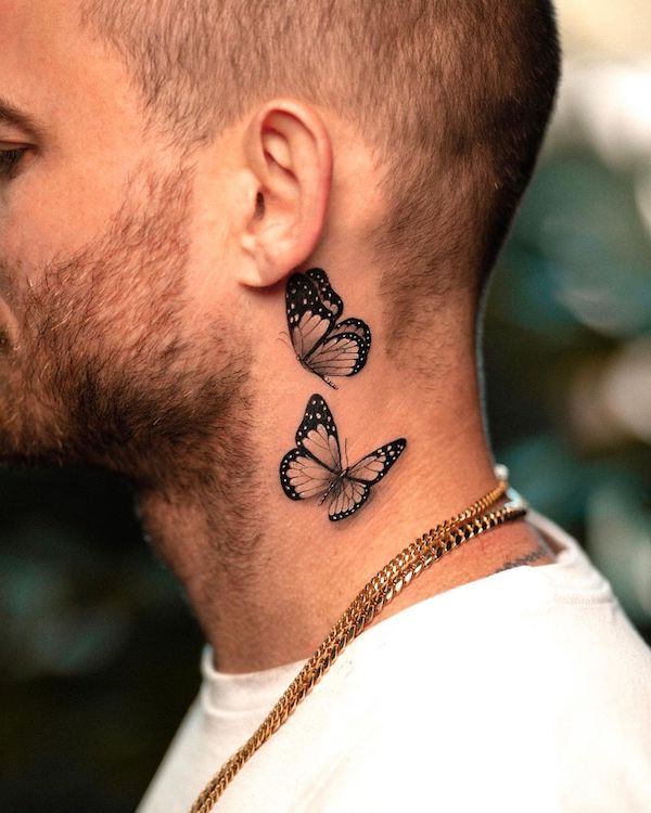 Two vivid butterfly tattoos look good on men