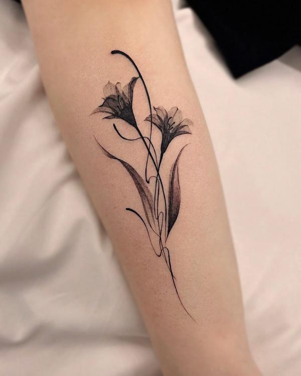 Elegant black ink lily flowers