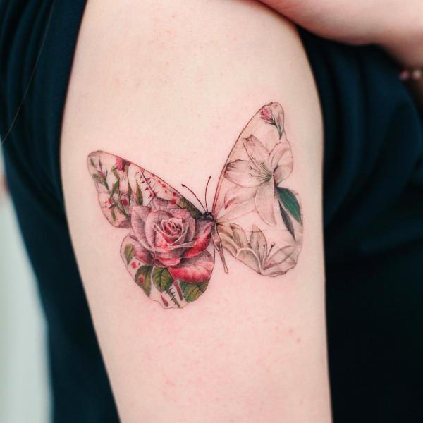 Rose and lily butterfly wings