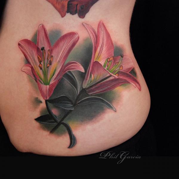 Two lily flowers side tattoo