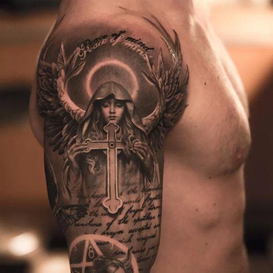 Black and grey Warrior Angel tattoo by Terry Mayo: TattooNOW