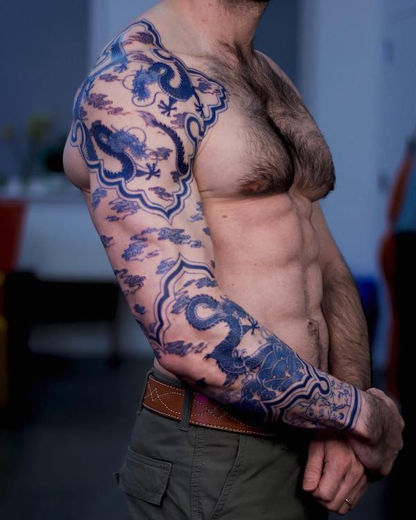 Blue dragon full sleeve tattoo