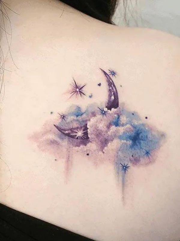 Cloudy moon and stars