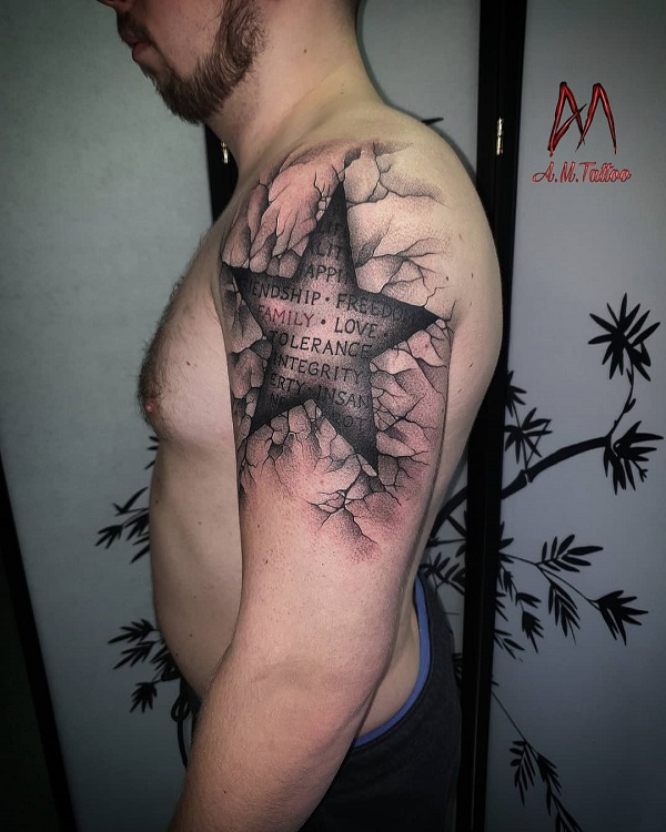 Cracked skin star tattoo for men