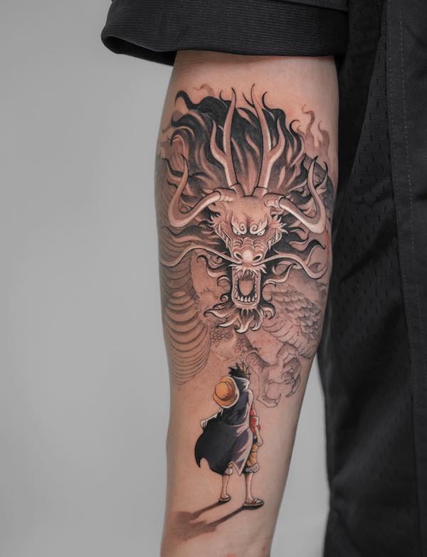 Kaido vs Luffy anime tattoo