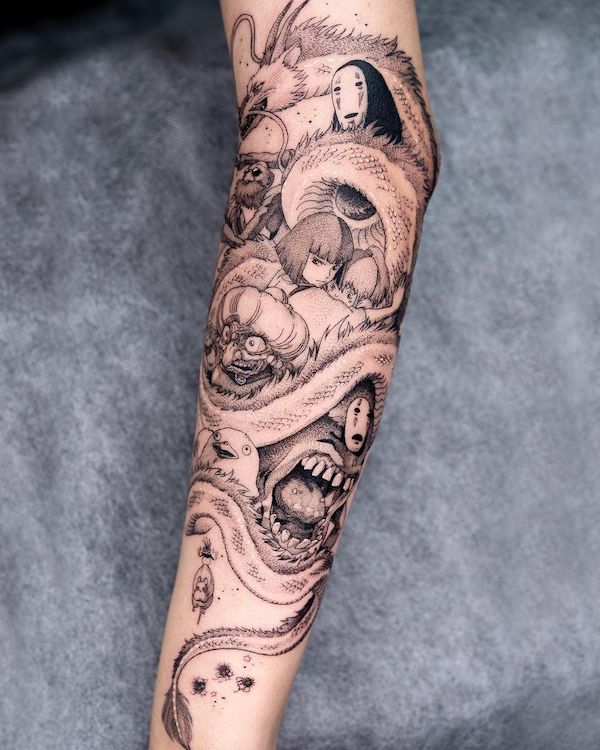 No Face and Haku dragon tattoo