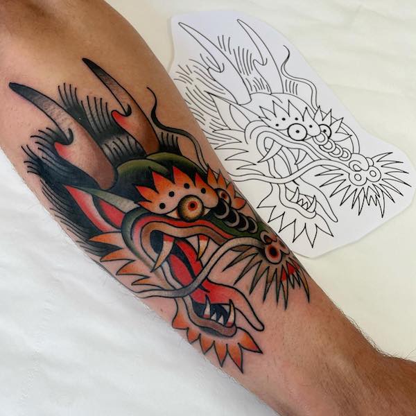 Old school dragon tattoo