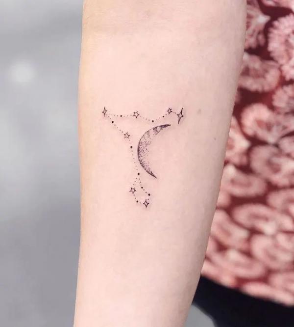 Pisces constellation stars tattoo with crescent moon