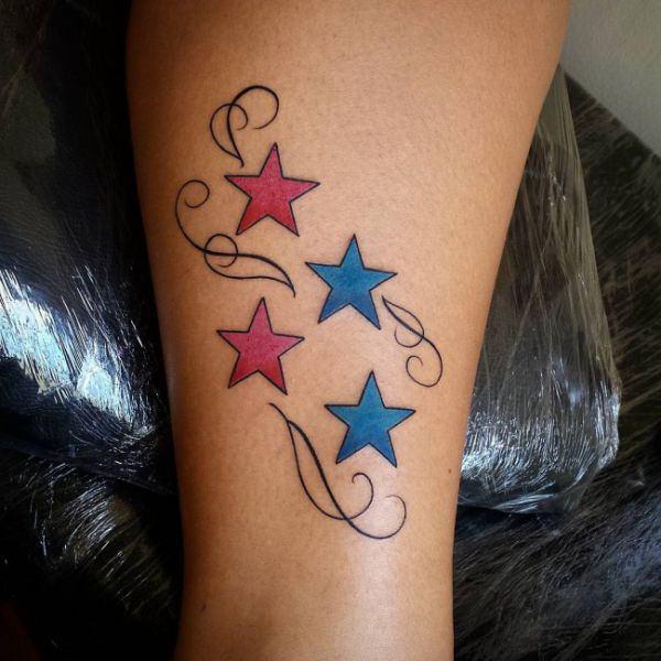 Red and blue stars tattoo