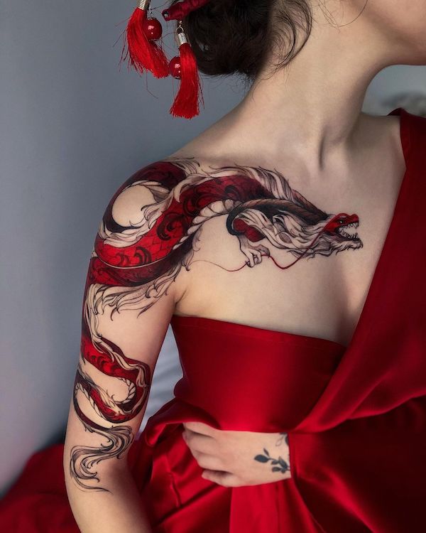 Red dragon Red Chinese dragon tattoo for women