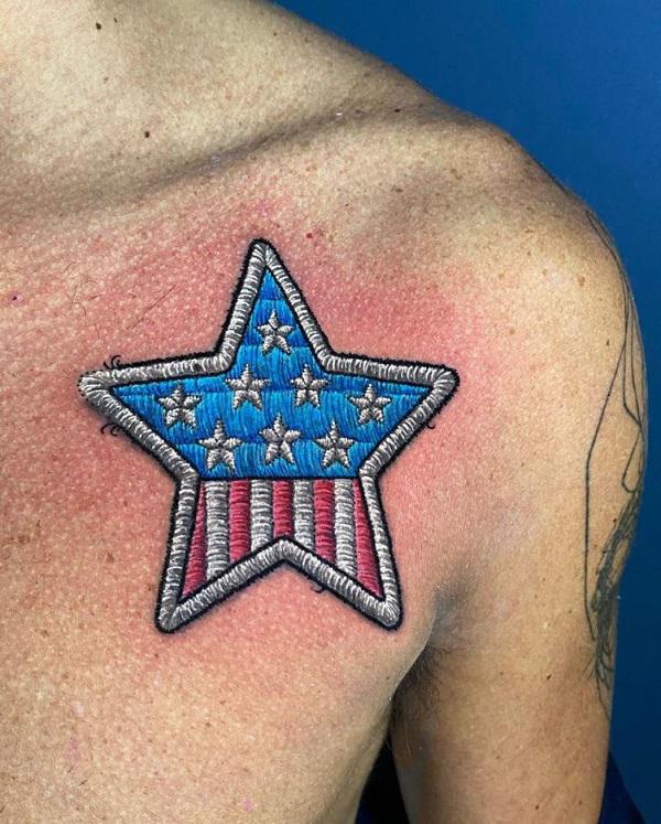 Star American flag patch tattoo