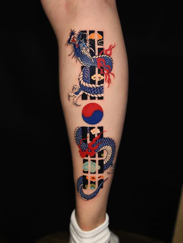 Traditional Korea dragon Yin Yang tattoo