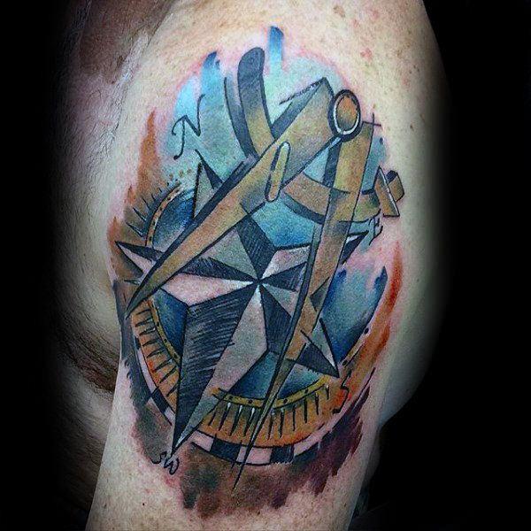 Watercolor nautical star shoulder tattoo