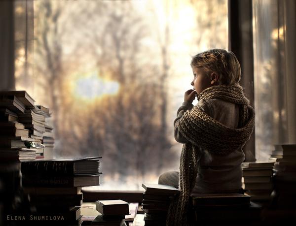 alone in the library by Elena Shumilova
