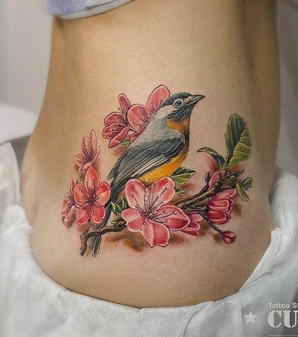 Japanese Inspired Bird and Flower Half Sleeve by Deidre Doyle TattooNOW