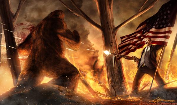 teddy_roosevelt_vs__bigfoot_by_sharpwriter